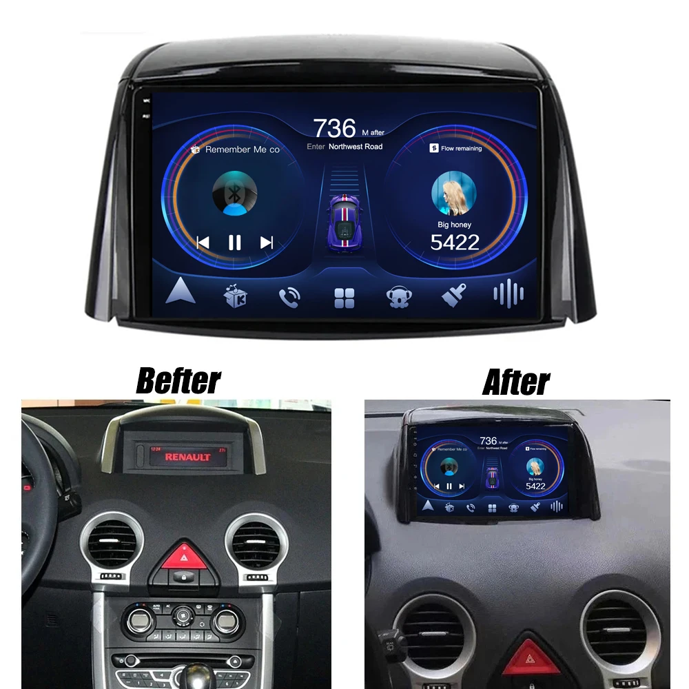 Carplay Android Car Radio For RENAULT KOLEOS 2008 - 2016 Multimedia Player Touch Screen 9 Inch 5G Wifi GPS Navigation Display