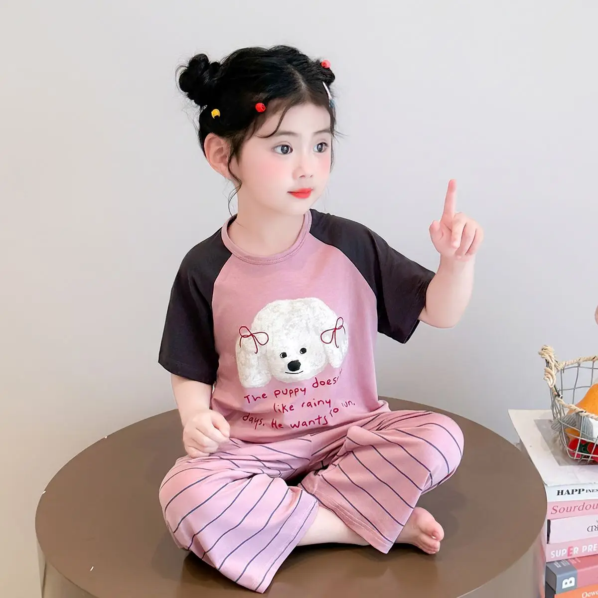 Girls Summer Short Sleeve Pajama Set New Style Air Conditioning Homewear