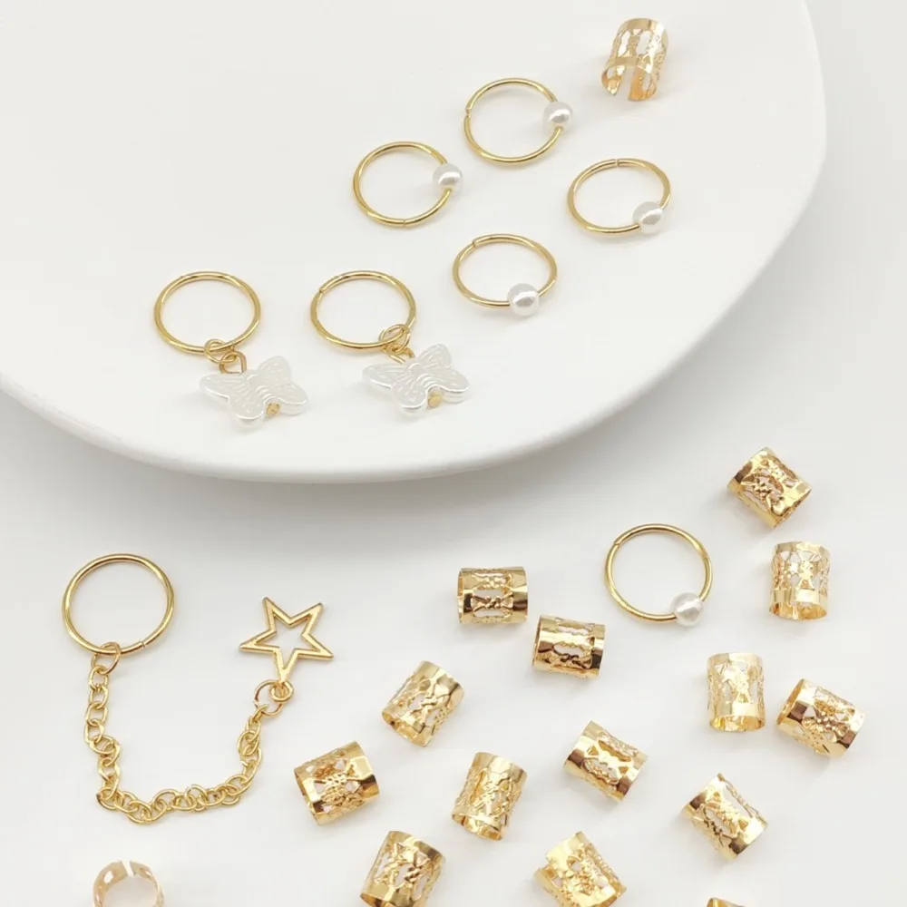 28 قطعة فراشة الجوف خارج الشعر الدائري الشعر تجديل مقاطع الكفة المعدنية المجدل الخرز قابل للتعديل متعدد نمط الشعر جديلة أنابيب