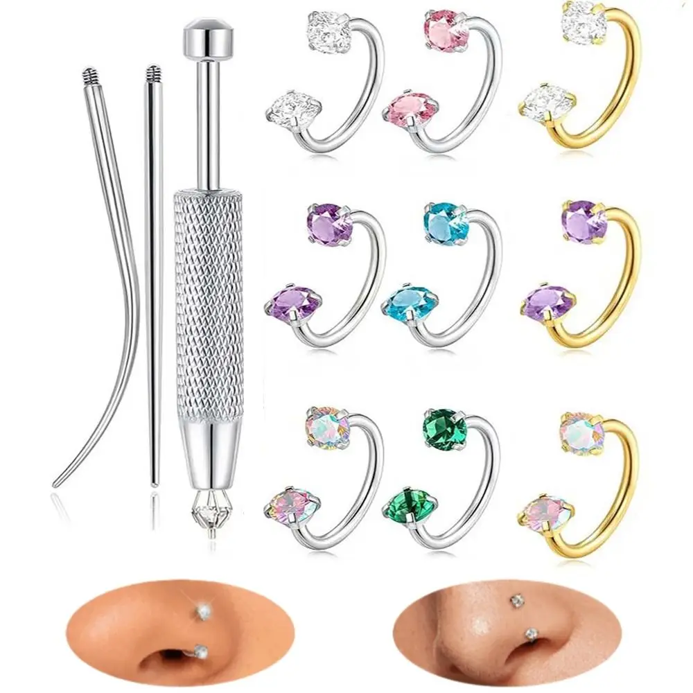 6/9/15pcs Stainless Steel Ear Piercing Jewelry Tool Set Rhinestone Minimalist Piercing Taper Ball Grabber 8/10mm Durable