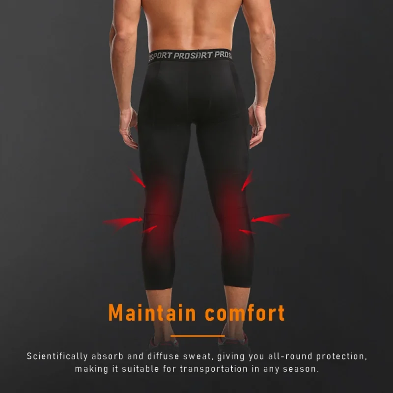 Padded Pants 3/4 Tights Sports Protector Gear Basketball Pants with Knee Pads Basic Leggings Compression Pants For Men Running