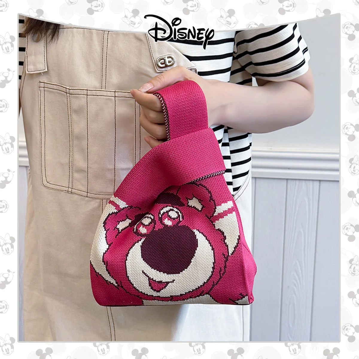 حقيبة يد ديزني ليزر اللطيفة ذات اللون الصلب ويني آند لوتسو مطبوعة خفيفة الوزن وناعمة للتنزهات والتسوق