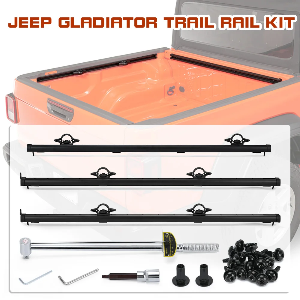 Trail Rail Kit For 20-22 Jeep Gladiator 3.0L 3.6L V6 Utility Rails Tie Down Truck Bed Rail 82215956 Rail Cap Roof Rack Crossbars