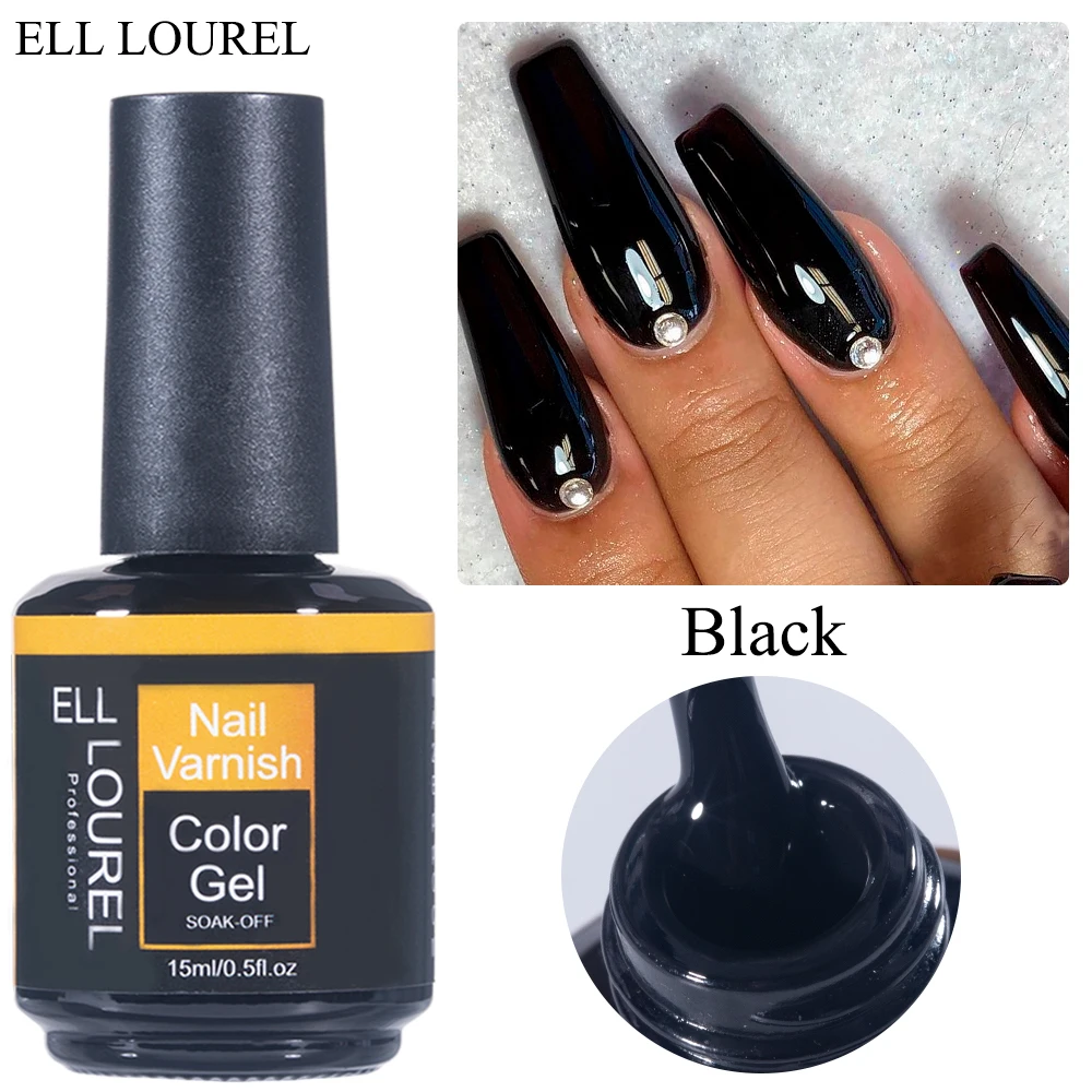 

ELL LOUREL Classic Black Nail Gel Polish 15ML Long Lasting Semi Permanent UV Hybrid Varnish Paint Gellak 2022 NEW Nails Lacquer