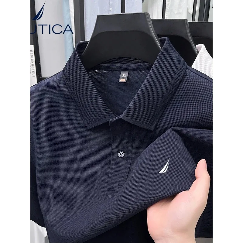 Premium Men's Short Sleeve Summer Casual Silk Lustrous Pure Cotton Turn-down Collar Business T-shirt