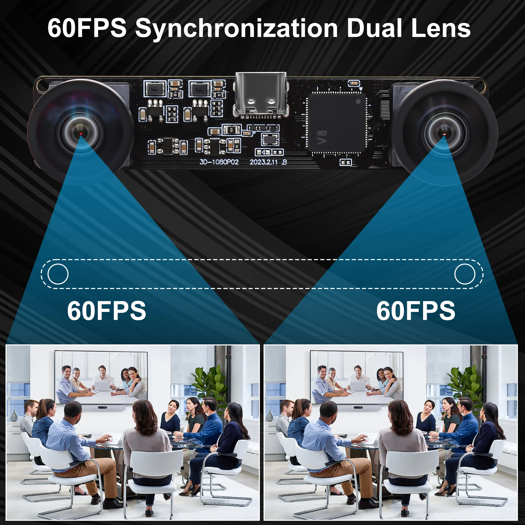 ELP Sychronized Dual Wide Angle 4MP USB Camera Module with 120 Degree Lens 3840x1080P 60FPS for AI Face Identification