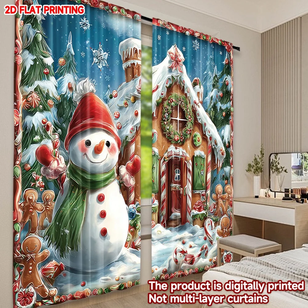 2D الطباعة المسطحة 2PCS الستائر عيد الميلاد شعبية سانتا كلوز الغزلان شجرة سعيد لطيف مضحك أحمر أخضر الرقمية المطبوعة البوليستر #6