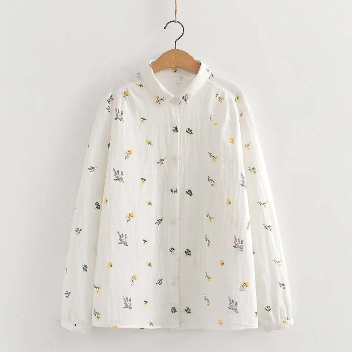 ‌ Damska koszula z długim rękawem na wiosnę i jesień 2025, z kwiatowym wzorem i nadrukiem w kropki, świeża, bawełniana, luźna, biała koszula i top, wielofunkcyjna.