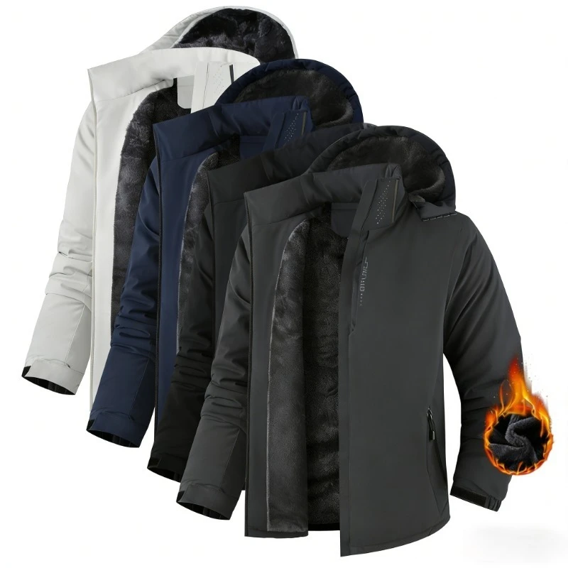 

Men'sWinter Jacket Fleece Lined Thickened Parka Waterproof Windproof Thermal Coat Outdoor Snow Sports Hooded Warm Jacket for Men