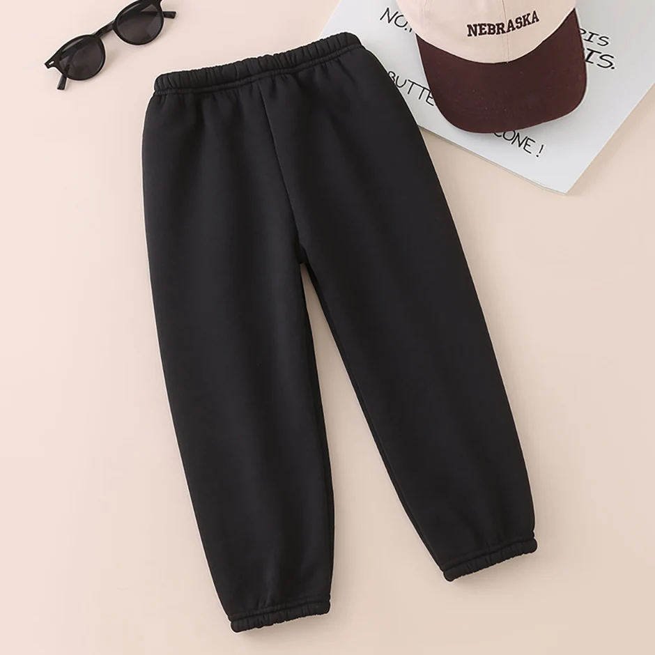 Herbst- und Winter-Plüsch-Freizeit-Sport-Knöchelhosen für Jungen und Mädchen, mit dickem, elastischem Bund, einfarbig, Outdoor-Hose – Detail 4