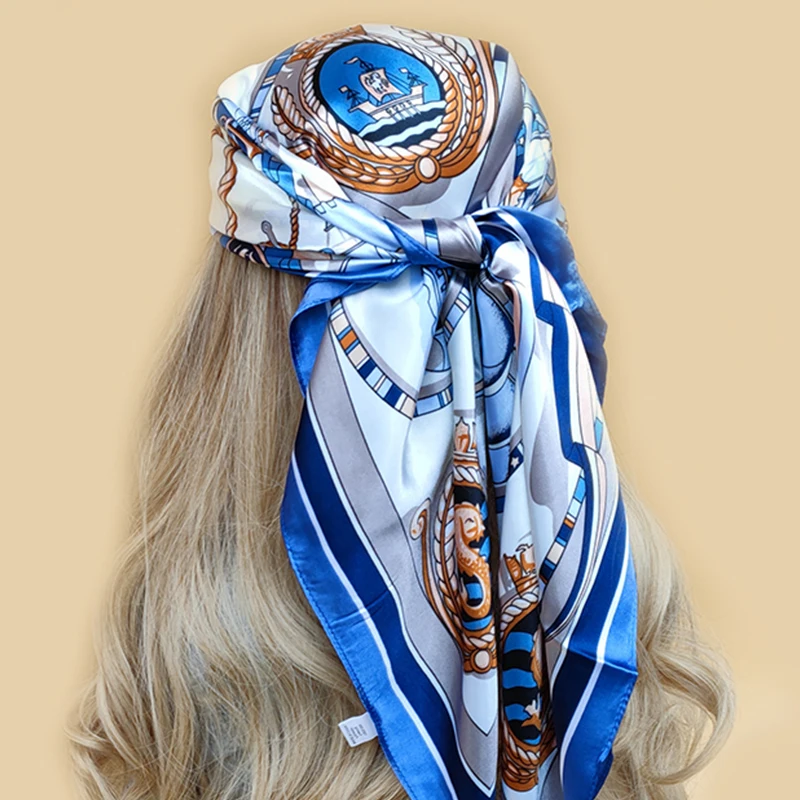 90*90CM Shawls Fashion Beach Sunscreen Silk Scarves 2023 Europe And America Kerchief Popular Print Square Bandannas