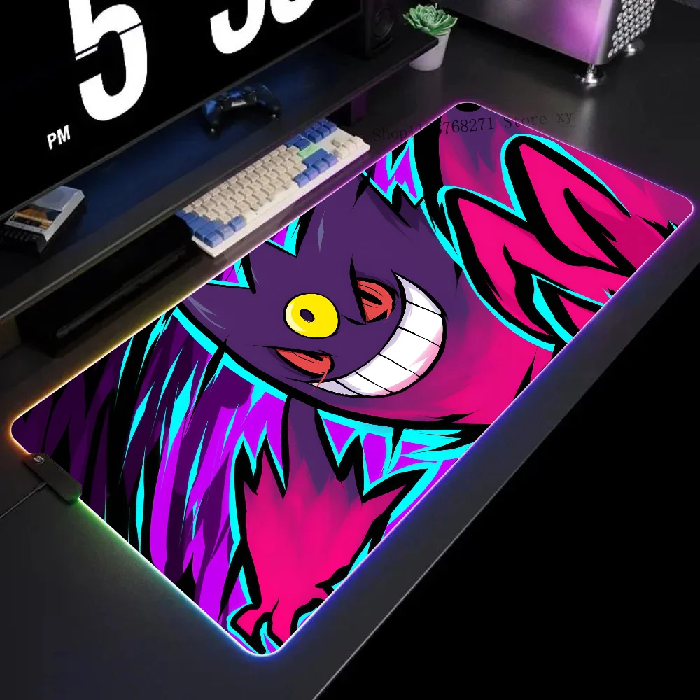 P-Pokemon-Gengar Grande Mousepad XXL RGB Gaming Mouse Pads HD Black Gamer Accessories Large LED