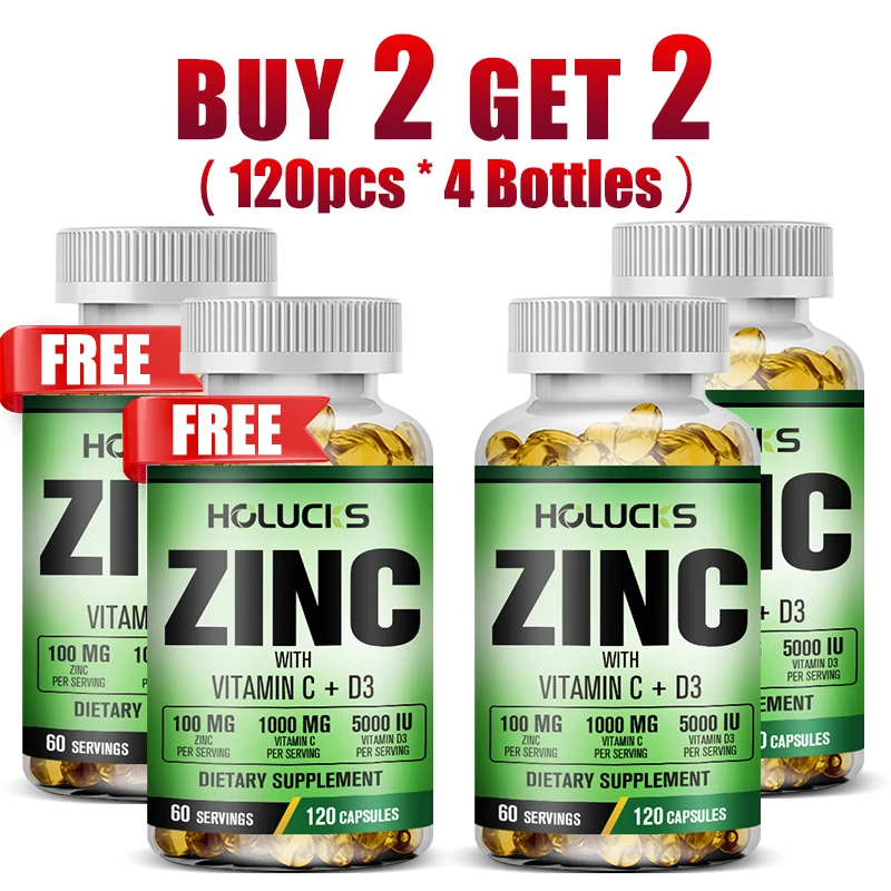 

HOLUCKS Premium Zinc Vitamin C D3 Supplement, 3-in-1 Immune Booster, Support Bone Health, Immunity, Sleep & Overall Wellness