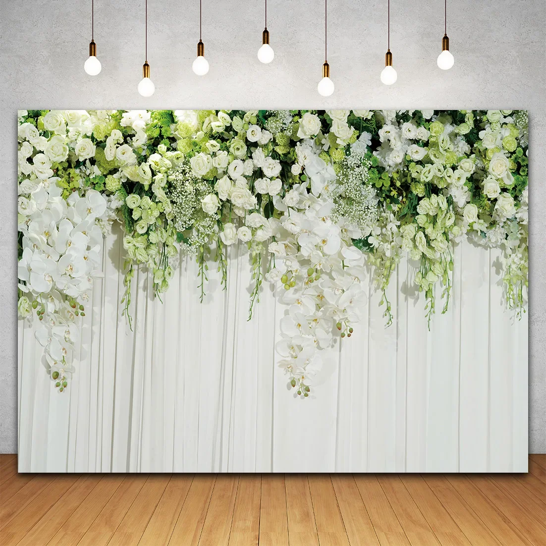 Floral Wall Backdrop for Photography Rose Flowers Wallpaper White Curtain Wedding Background for Girls Birthday Valentine\'s Day
