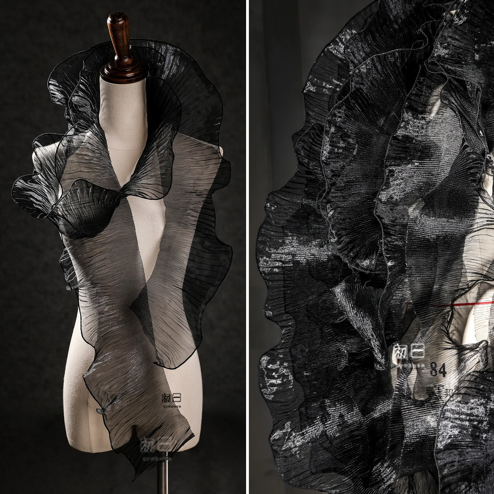 Black Big Wave Leaf Transparent Lace Organza Creative See-through Wedding Dress Children's Clothing Apparel Accessories