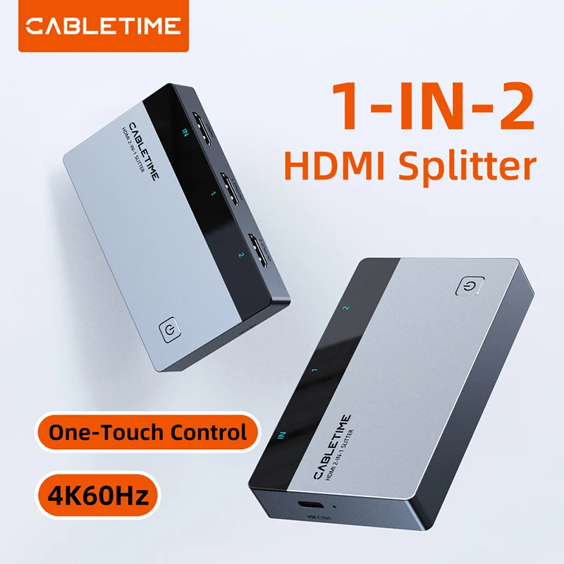 

Сплиттер HDMI CABLETIME 4K 60 Гц, 1 вход 2 выхода, с LED-индикацией, для HDTV, компьютерных мониторов, Switch, PS5, Xiaomi, Macbook, ноутбуков