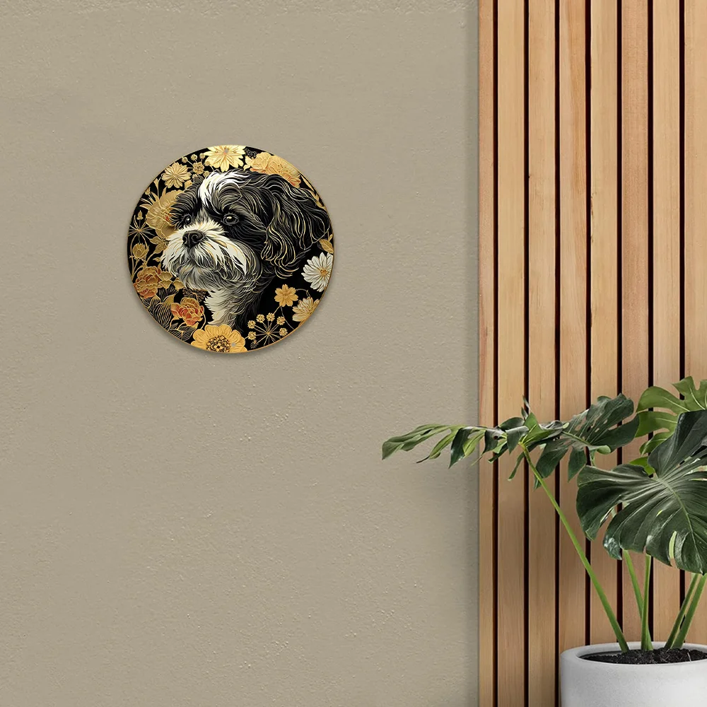 Metal Sign Faux Foil Stamping Papercut Art Painting Decorative Sign Living Room Decor Easter Gifts Shih Tzu Theme Decoration