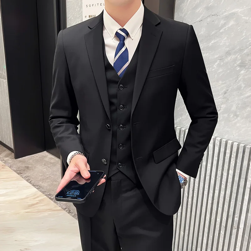 

Men's Suit Set (suit Jacket+vest+pants) 2023 New Men's Business Slim Fitting Tuxedo Groom Wedding Work Party Suit 3-piece Set