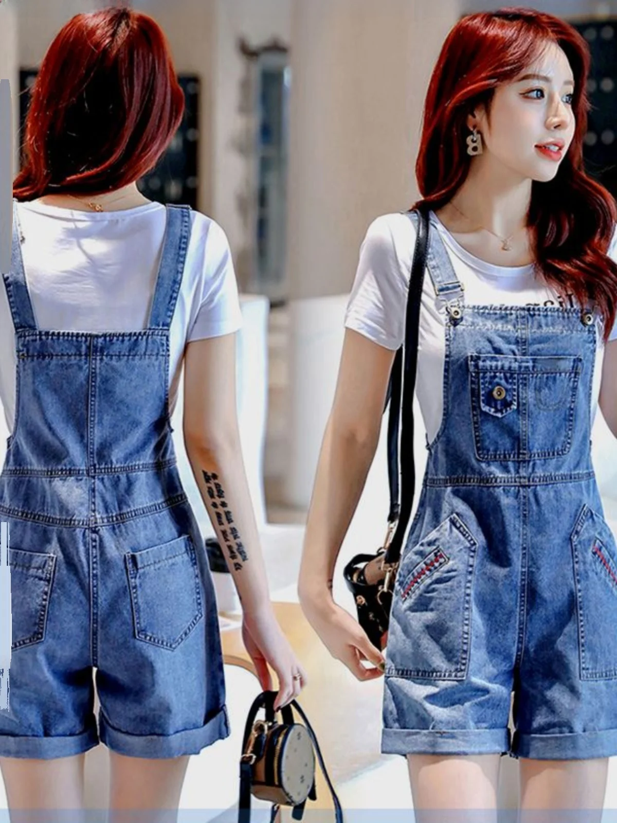 

Fashionable Casual Denim Overalls Women's High Waist Short Shorts Slimming Wide Leg Jeans Summer New Style Popular Trend