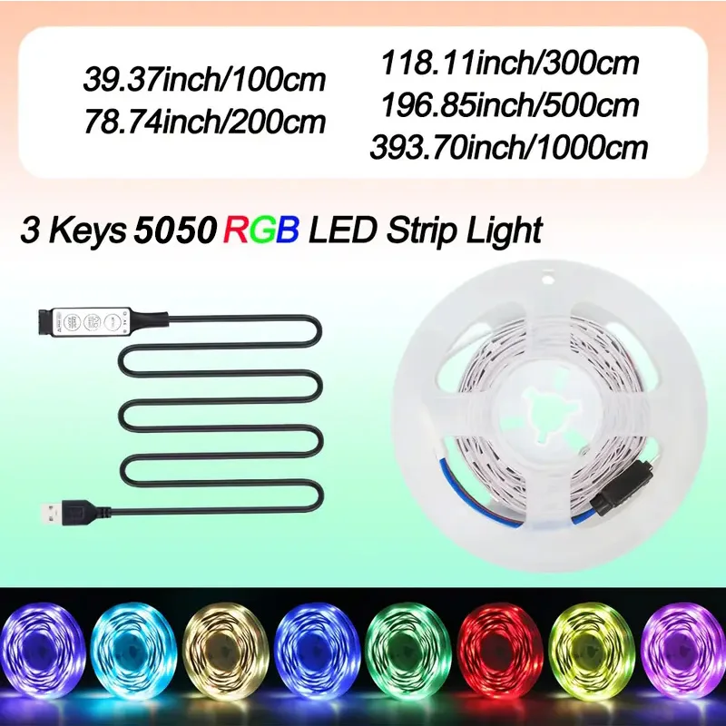 Lampu Led RGB 5050 untuk TV 3 Kontrol Kunci Strip Led USB 5V Lampu Pita untuk Lampu Latar TV Dekorasi Pesta Rumah Pita Fleksibel
