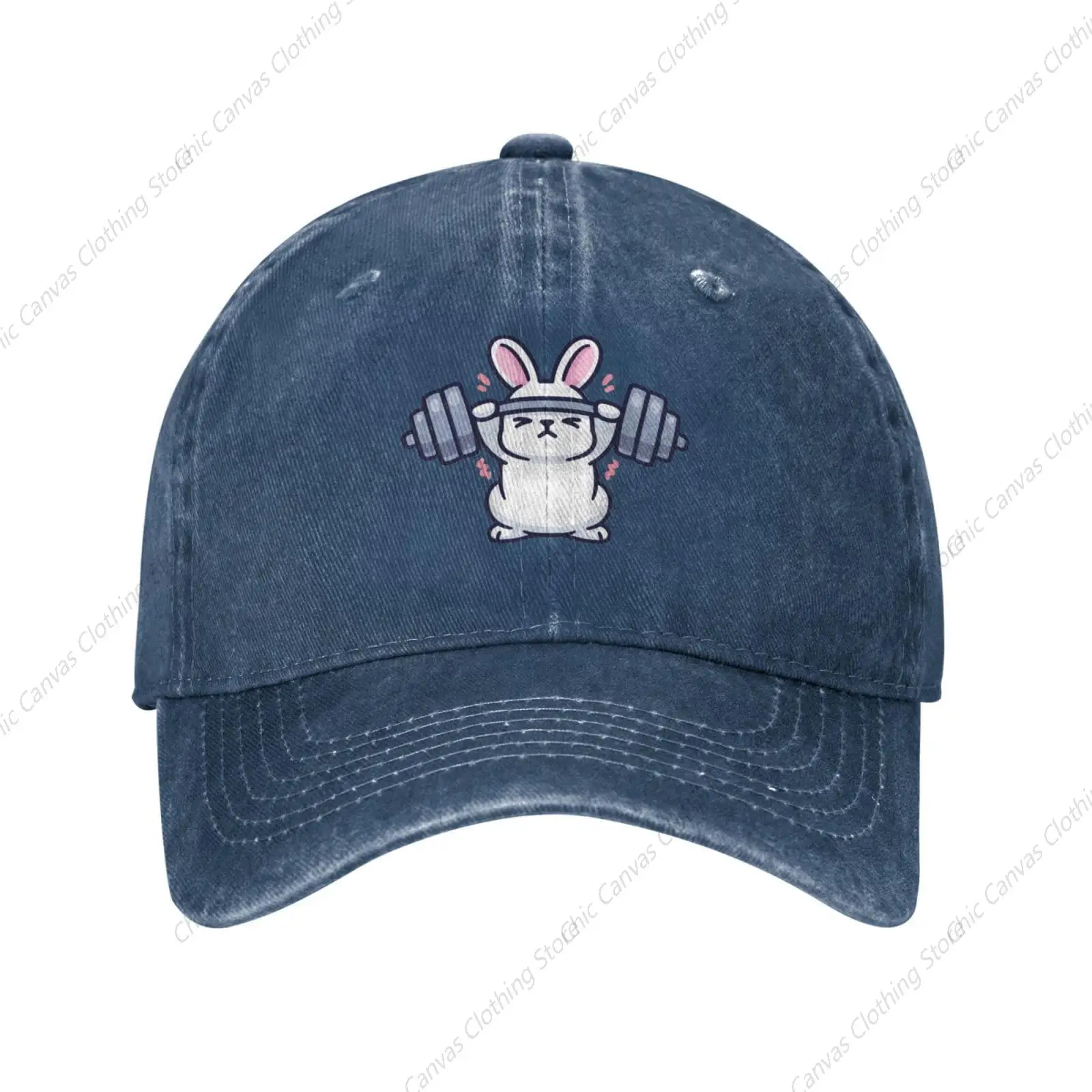 

Rabbit Gym Bunny Baseball Cap Vintage Distressed Adjustable Washed Denim Cotton Low Profile Dad Trucker Hat Unisex Headwear