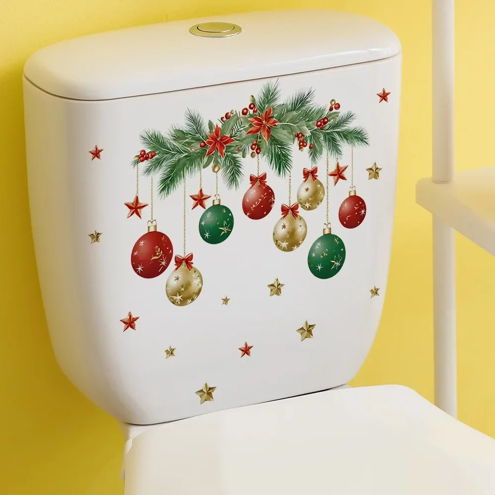 Christmas Hanging Ball Toilet Stickers Xmas Star Balls Sticker Merry Christmas Home Toilet Decor Stickers Happy New Year 2025