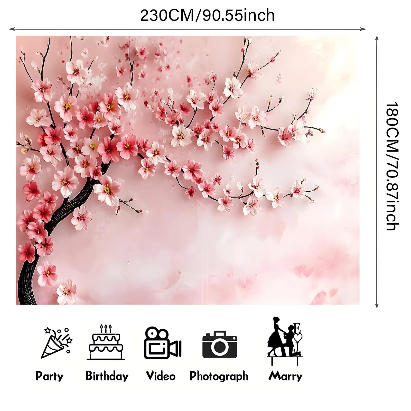علم خلفية زهر الكرز واحد، ديكور حائط، مناسب للاستوديوهات وأعياد الميلاد والذكرى السنوية وحفلات الزفاف