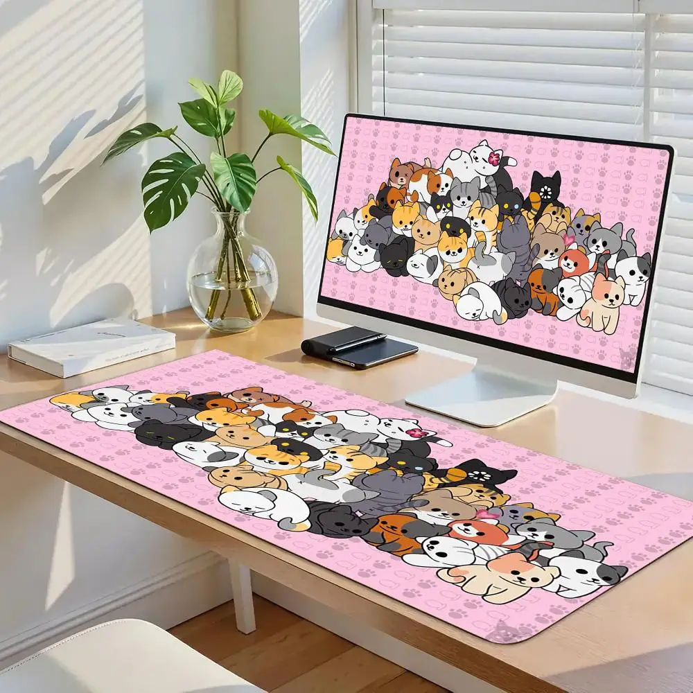 

Pink Cute Cat Mouse Pad Rubber Anti slip Computer Laptop Desktop Pads Thick Keyboard PC Accessories Lock Edge Design