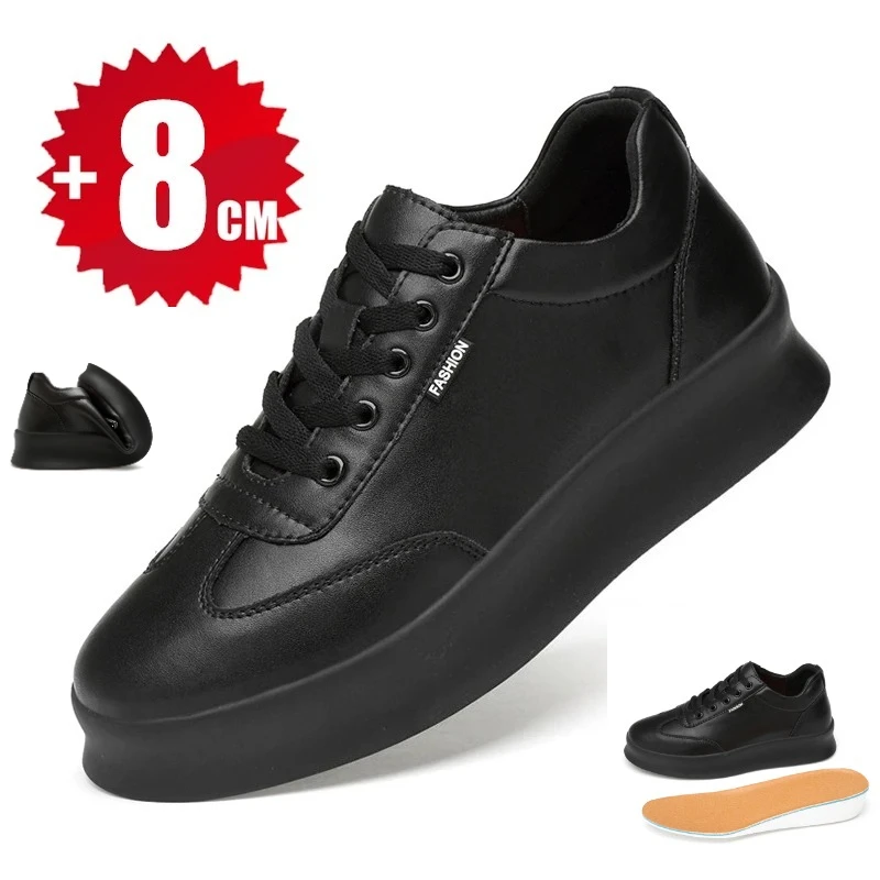 2026 Men Fashion White Sneakers Height Increasing 8cm Hidden Heel Male Thick Sole Board Shoes Trainers Plus Size 37-44 Sneakers