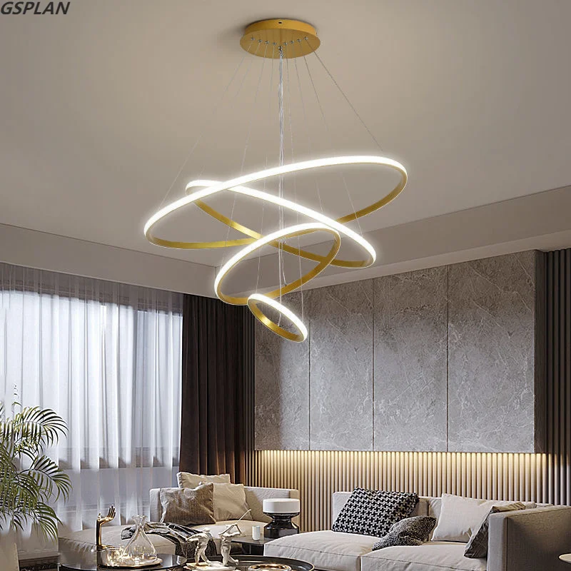 Modern Chandelier Led Ring Circular Chandelier Black Penthouse Living Restaurant Kitchen Indoor Lighting Fixtures