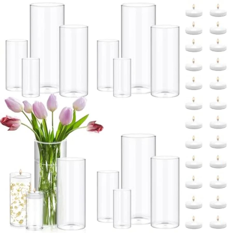 

of Pcs Glass Cylinder Vases for Centerpieces with 24 Pcs White Floating Candles for Centerpieces Glass Candle Holder for Table