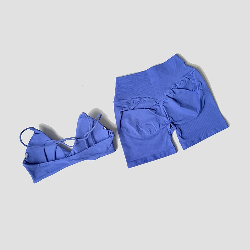 WAREBALL 2-teiliges Gym-Set für Damen: Vision Twist Front BH mit V-Ausschnitt und Cross-Waist Quick Dry Shorts – Ideal für Pilates, Workout, Laufen und Fitness – Detail 16