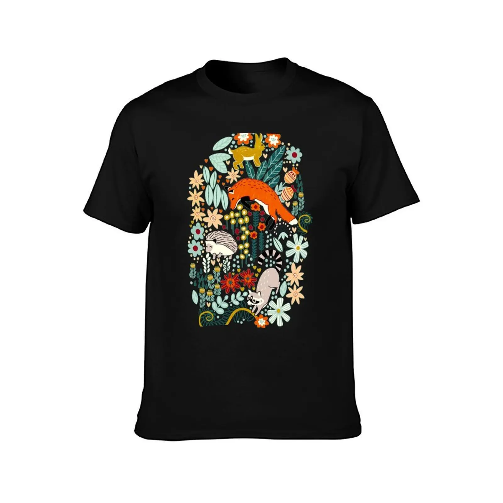 Textured Woodland Pattern - Sea Green T-Shirt Fashion Print Casual Short Sleeve T-Shirt