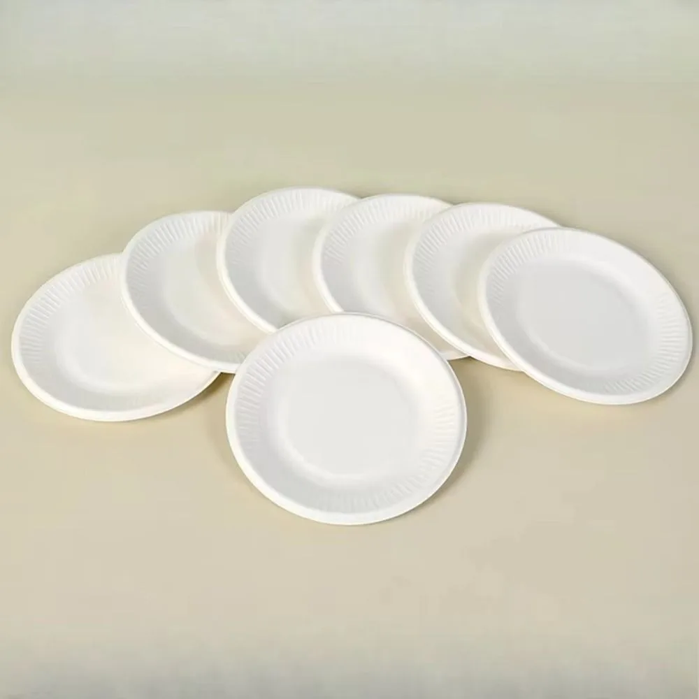 50Pcs Heat Resistant Disposable Paper Plates Eco-Friendly White Pulp Lunch Boxes Round Degradable White Paper Bowl