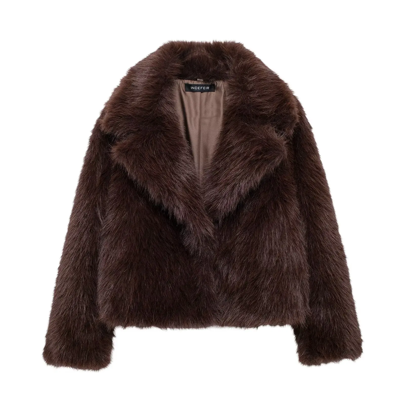 HH TRAF Winter Fashion Woman Brown Long Sleeves Buttons Turn-Down Collar Loose Outerwear Women Warm Casual Coat Faux Fur Jackets