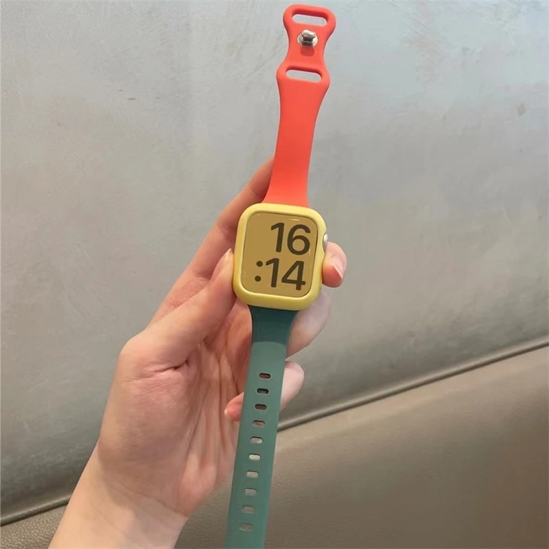 Case+Strap For Apple Watch band 44mm 45mm 40mm 41mmm 38mm 42mm 44mm 45mm Slim Silicone bracelet iWatch series 4 5 6 se 7 8 Band