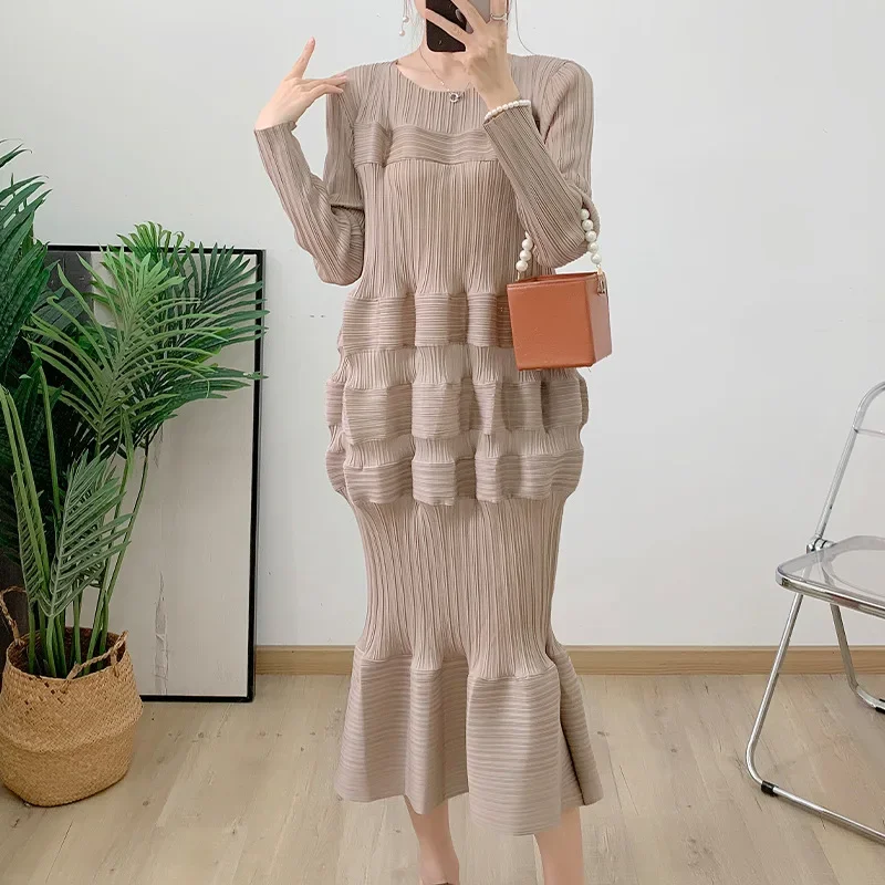 

Pleats2024 Pleated Dress Women's Summer Pear-shaped Slim Loose Thin Lantern Package Hip Organ Pleated Skirt Sub Women Clothing