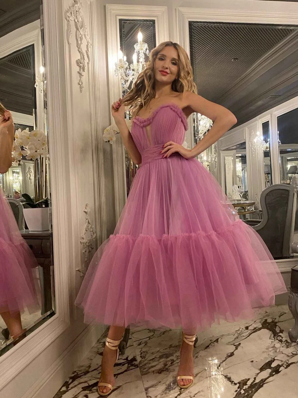 

Graceful Sweetheart Evening Dress Elegant Tulle A-line Party Gown Classic Sleeveless Ankle-length Party Dresses فساتين سهرة