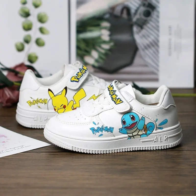 Zapatos ligeros y altos de dibujos animados de Pikachu para niños, patrón de talla grande, estudiante, blanco, estilo de otoño, lindo tablero de Velcro