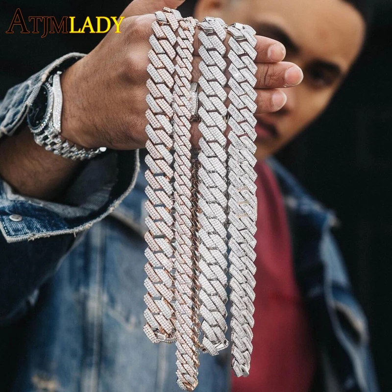 

19mm Miami Cuban Chain Iced Out Necklace Two Tone CZ Hip Hop Bling Men's Fashion Jewelry