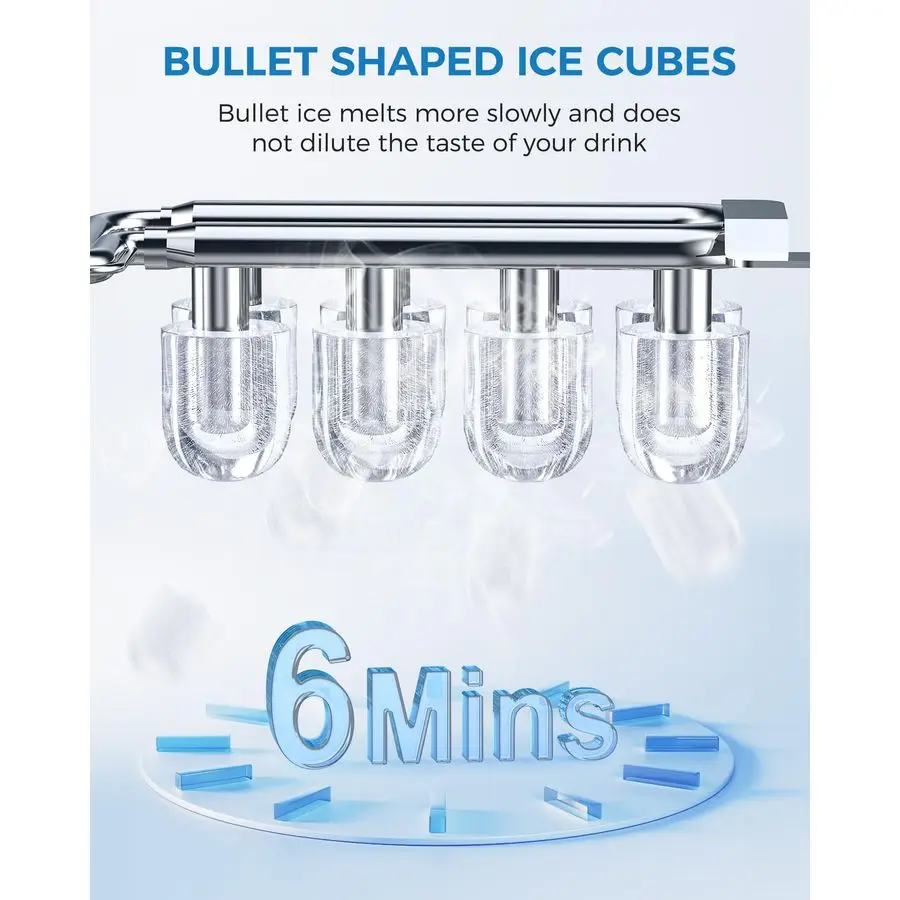 Piano di lavoro per macchina per il ghiaccio, macchina per il ghiaccio portatile con autopulizia, 26 libbre 24 ore, 8 cubi in 6 minuti, produzione di ghiaccio commerciale compatta e silenziosa