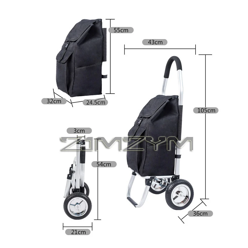 Climb Stair Shopping Cart Multipurpose Collapsible Reusable Shopping Cart Bag Folding Hand-Pulled Silent Luggage Cart Travel Bag