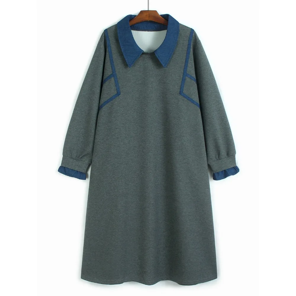 

SuperAen оверсайз контрастного цвета джинсовые отложные воротники свободные утягивающие платья трапециевидной формы для женщин осеннее новое платье