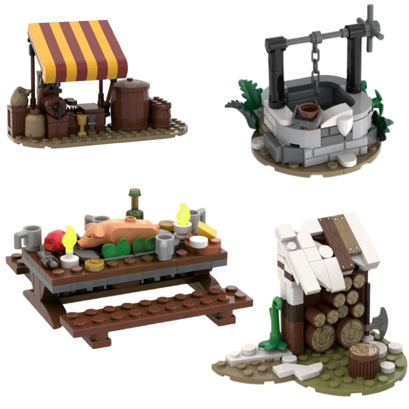 

Spot MOC- 186505 dining table 78676 barrel decoration 166407 well 96252 small particle assembly building blocks educational toy