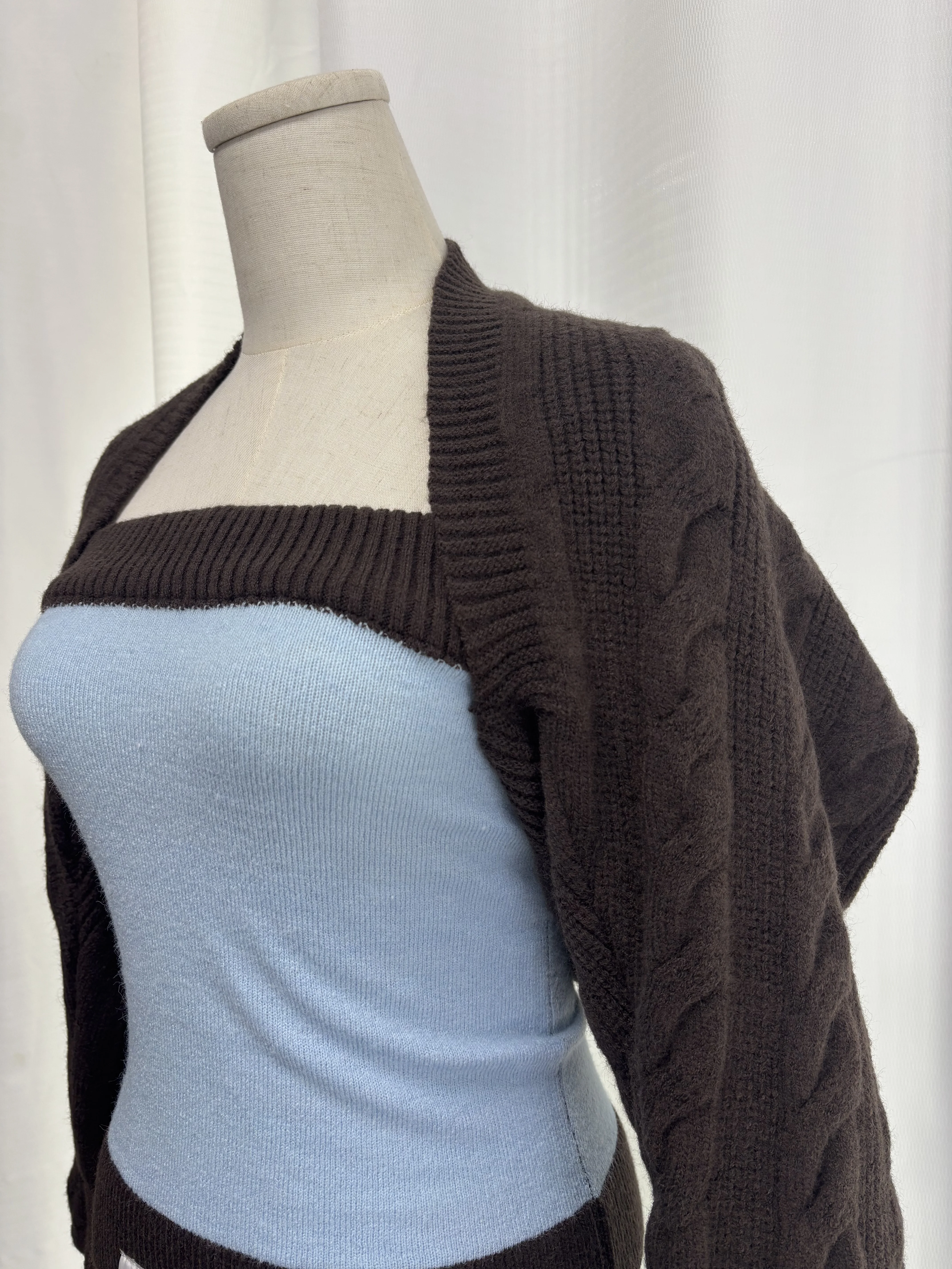 Real shot-Conjunto de dos piezas de punto en bloque para mujer, Top informal y versátil, corte ajustado, Color Patchwork de nicho coreano, otoño 2025, (tarjeta