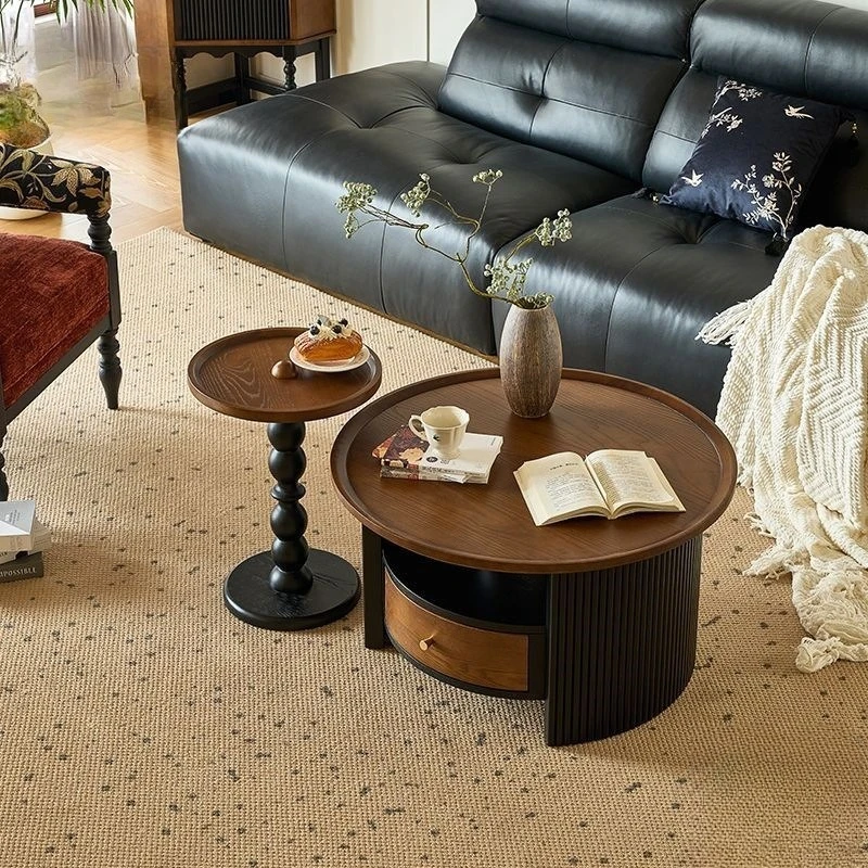 

Medieval style side table French retro solid wood coffee table combination light luxury small apartment living room sofa side