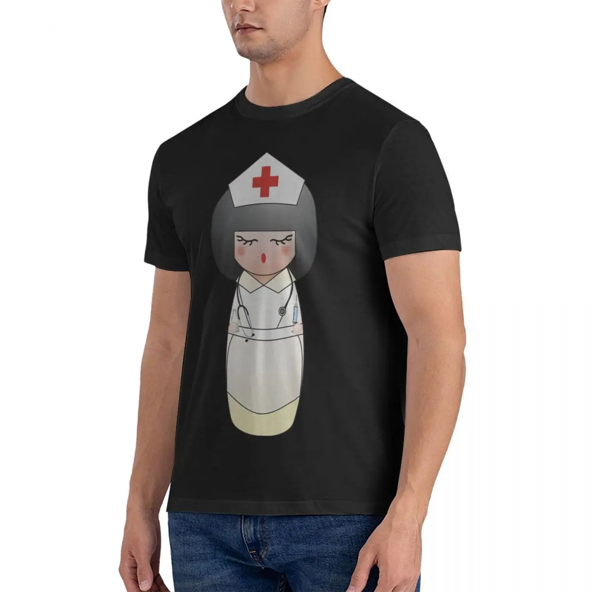 Men Kokeshi Nurse T Shirt Enfermera Cotton Clothes Fun Short Sleeve Crew Neck Tee Shirt Birthday Gift T-Shirt