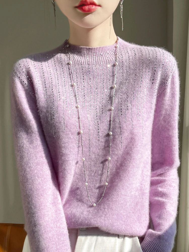 100% Pure Wool Sweater Semi High Neck Tassel Women's Pullover First-line Ready To Wear Clothing High-end Women's Warm Knit Top