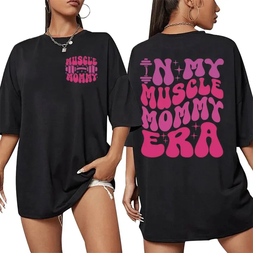 Muscle Mommy Gym Funny Graphic TShirt Women's Aesthetic Fashion Short Sleeve T-shirts Casual 100% Cotton Oversized Sport T-shirt