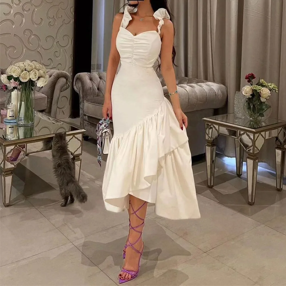 

CustomizedSpaghetti Strap Sweetheart Prom Dresses Asymmetrical Ruffle Party Gown Simple Pleat Cocktail فساتين للحفلات الراقصة